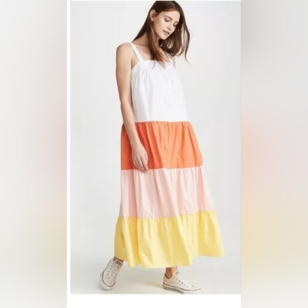 English Factory Tiered Colorblock Square Neck Sleeveless Maxi Dress Preppy
